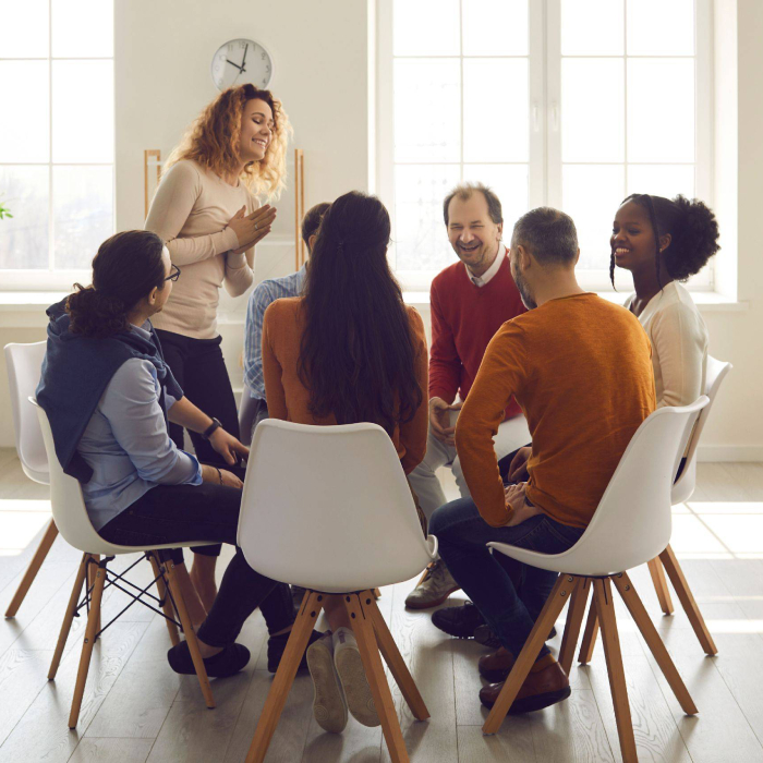 Group socializing in a support session